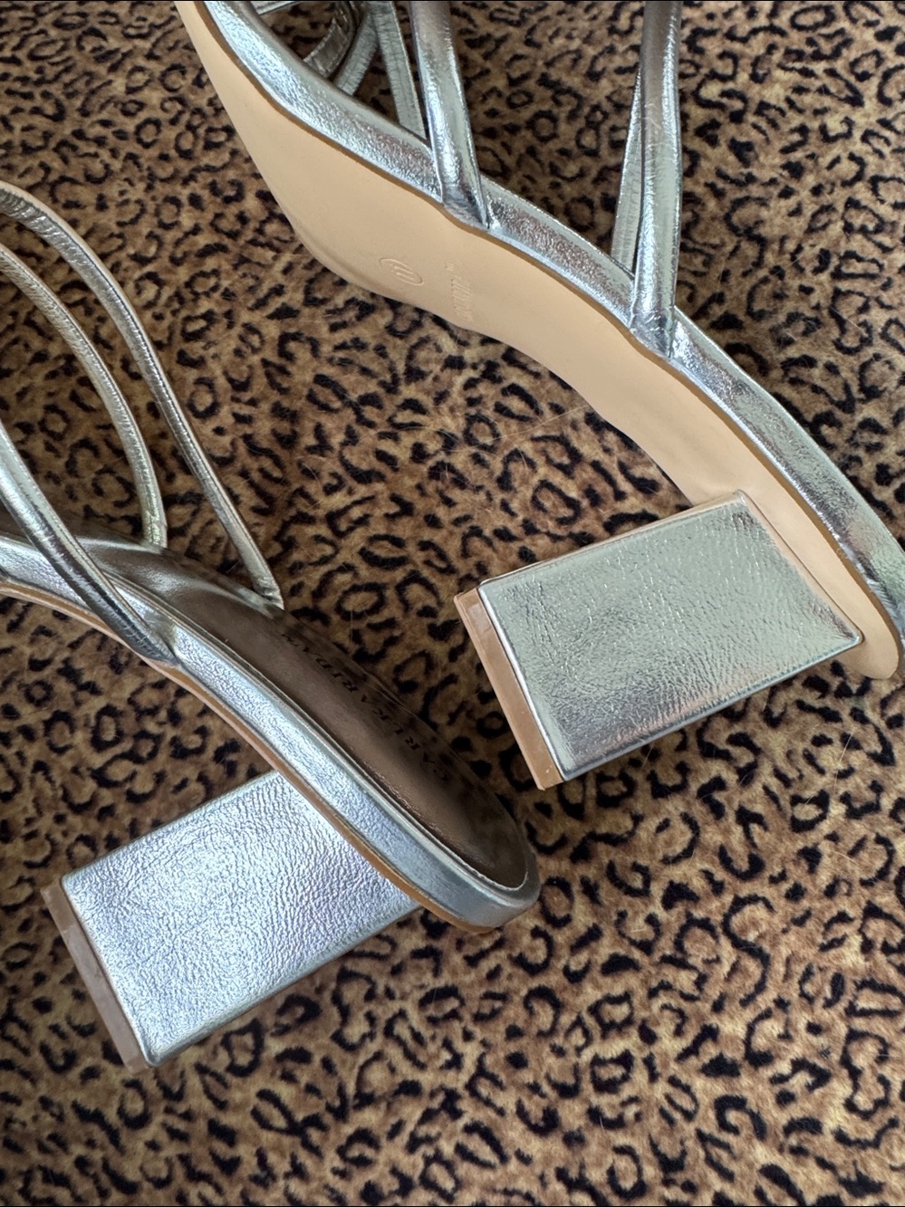 Silver Strappy Square-Toe Heeled Sandals Carlkarida NEW 11 block heel - Picture 4 of 4